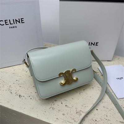 Celine Teen Triomphe Bag In Shiny Calfskin Pale Green Color