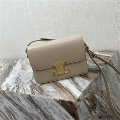 Celine Teen Triomphe Bag In Shiny Calfskin Light Beige Color