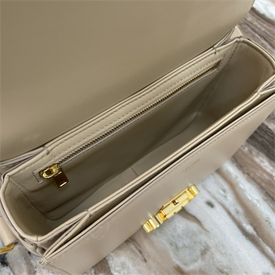 Celine Teen Triomphe Bag In Shiny Calfskin Light Beige Color