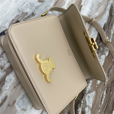 Celine Teen Triomphe Bag In Shiny Calfskin Light Beige Color