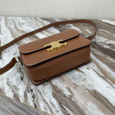 Celine Teen Triomphe Bag In Shiny Calfskin Brown Color