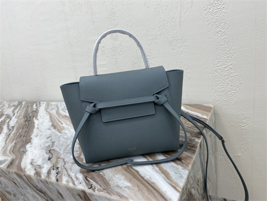 Celine Nano Belt Bag In Dusty  Blue Grained Calfskin
