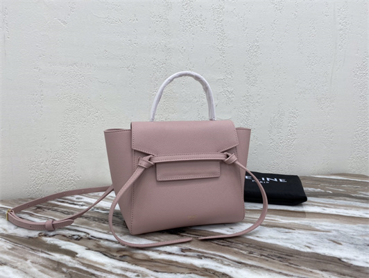 Celine Nano Belt Bag In Pink Grained Calfskin