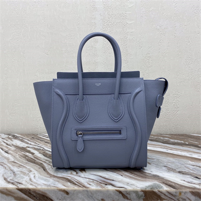 Celine Micro Luggage Bag In Blue Drummed Calfskin Silver Tone Metal