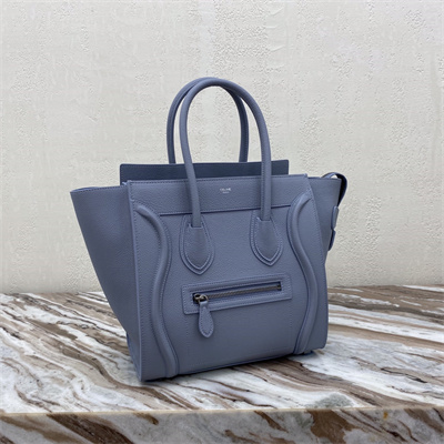 Celine Micro Luggage Bag In Blue Drummed Calfskin Silver Tone Metal