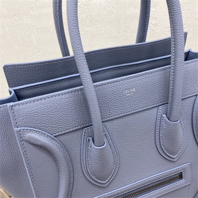 Celine Micro Luggage Bag In Blue Drummed Calfskin Silver Tone Metal