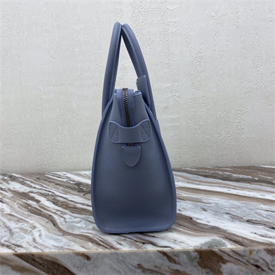 Celine Micro Luggage Bag In Blue Drummed Calfskin Silver Tone Metal