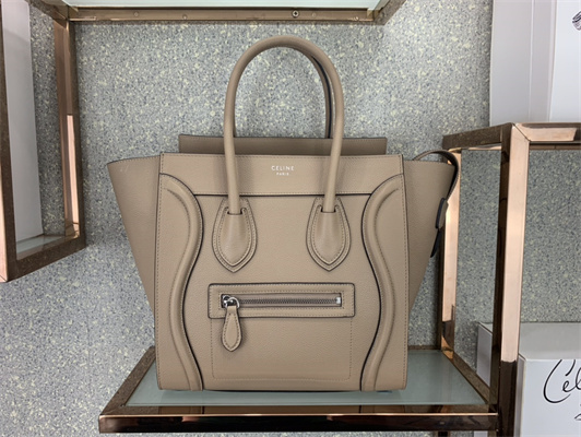 Celine Micro Luggage Bag In Dune Drummed Calfskin Silver Tone Metal