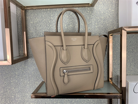 Celine Micro Luggage Bag In Dune Drummed Calfskin Silver Tone Metal