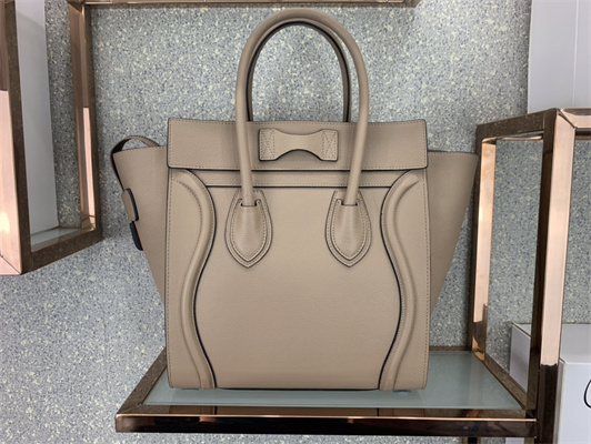 Celine Micro Luggage Bag In Dune Drummed Calfskin Silver Tone Metal
