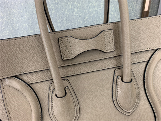 Celine Micro Luggage Bag In Dune Drummed Calfskin Silver Tone Metal