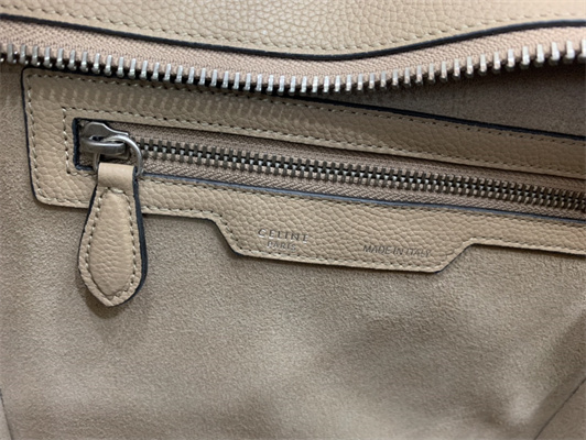 Celine Micro Luggage Bag In Dune Drummed Calfskin Silver Tone Metal