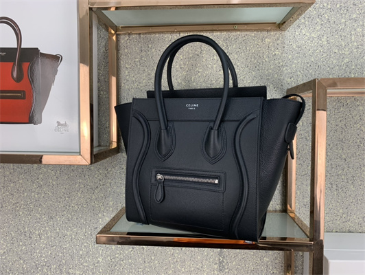 Celine Micro Luggage Bag In Black Drummed Calfskin Silver Tone Metal