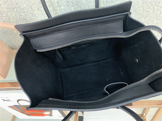 Celine Micro Luggage Bag In Black Drummed Calfskin Silver Tone Metal