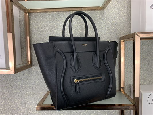 Celine Micro Luggage Bag In Black Drummed Calfskin Gold Tone Metal