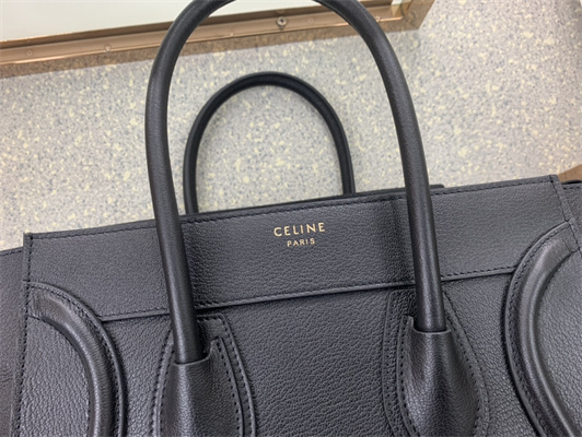 Celine Micro Luggage Bag In Black Drummed Calfskin Gold Tone Metal