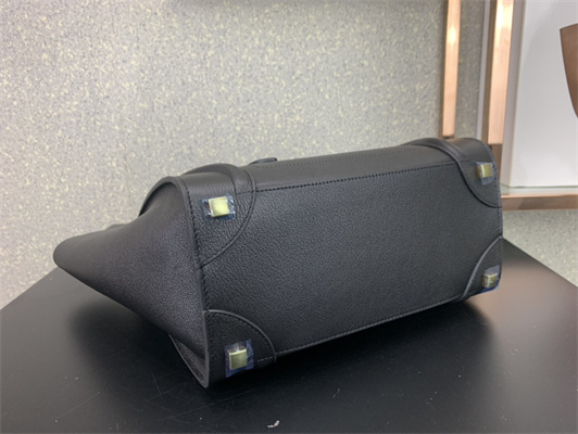 Celine Micro Luggage Bag In Black Drummed Calfskin Gold Tone Metal