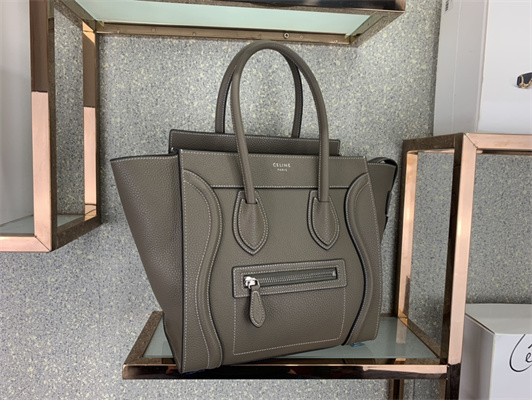 Celine Micro Luggage Bag In Souris Drummed Calfskin Silver Tone Metal