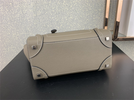 Celine Micro Luggage Bag In Souris Drummed Calfskin Silver Tone Metal