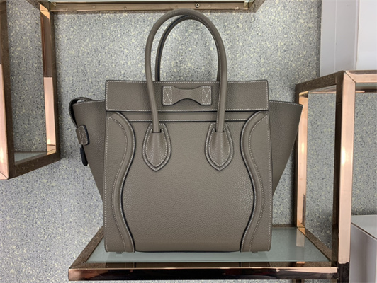 Celine Micro Luggage Bag In Souris Drummed Calfskin Silver Tone Metal