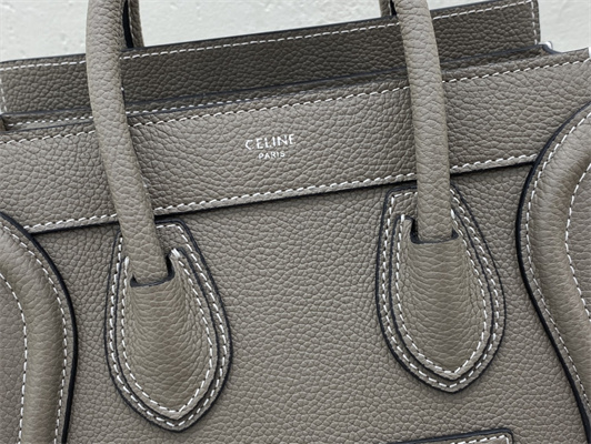 Celine Nano Luggage Bag In Souris Drummed Calfskin Silver Tone Metal