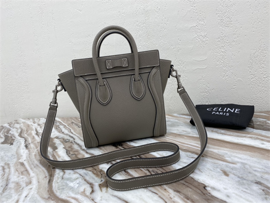 Celine Nano Luggage Bag In Souris Drummed Calfskin Silver Tone Metal