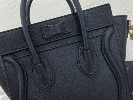 Celine Nano Luggage Bag In Black Drummed Calfskin Gold Tone Metal