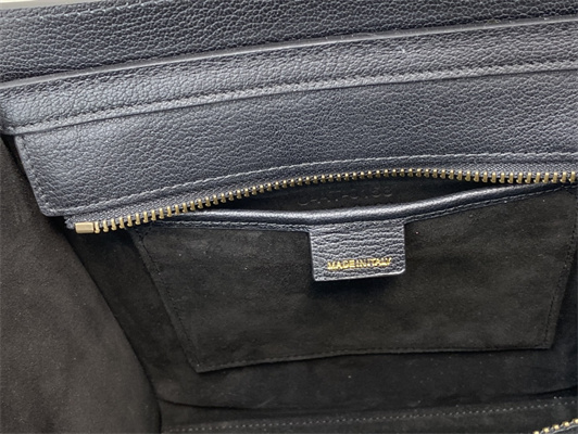 Celine Nano Luggage Bag In Black Drummed Calfskin Gold Tone Metal