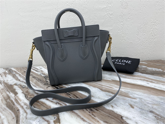 Celine Nano Luggage Bag In Kohl Drummed Calfskin Gold Tone Metal