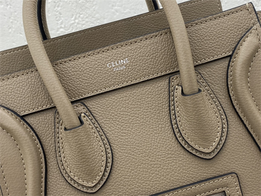 Celine Nano Luggage Bag In Dune Drummed Calfskin Silver Tone Metal