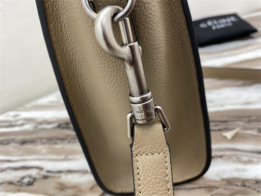 Celine Nano Luggage Bag In Dune Drummed Calfskin Silver Tone Metal