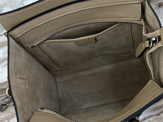 Celine Nano Luggage Bag In Dune Drummed Calfskin Silver Tone Metal