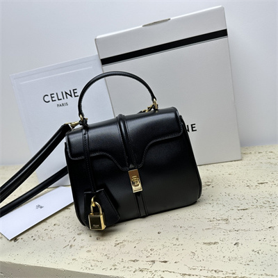 Celine Mini 16 Bag In Satined Calfskin Black