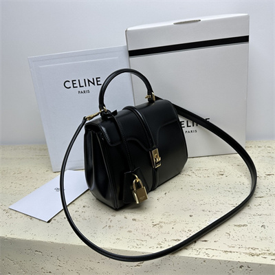 Celine Mini 16 Bag In Satined Calfskin Black
