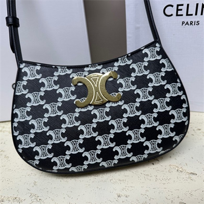 Celine Medium TILLY Bag In Triomphe Canvas and Calfskin Black and White