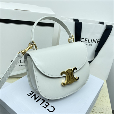 Celine Mini Besace Clea In Shiny Calfskin White