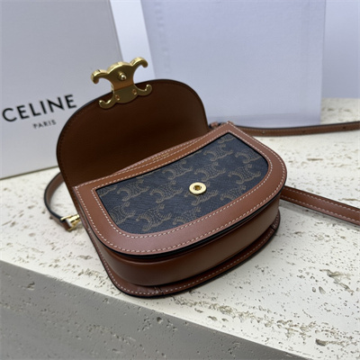 Celine Mini Besace Clea In Triomphe Canvas and Calfskin Tan