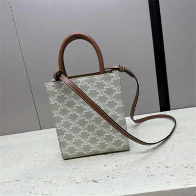 Celine Mini Vertical Cabas In Triomphe Canvas And Calfskin Greige