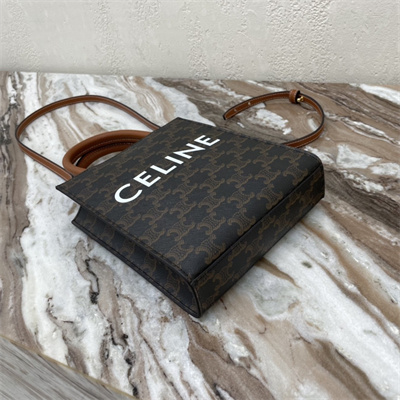 Celine Mini Vertical Cabas In Triomphe Canvas And Calfskin Tan With Celine  Print