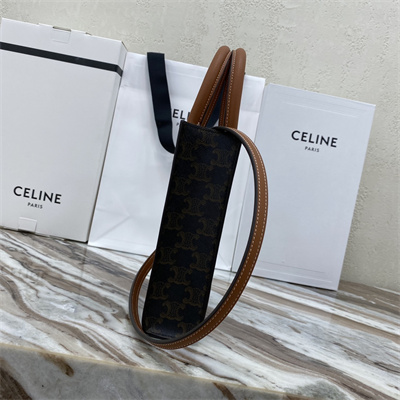 Celine Mini Vertical Cabas In Triomphe Canvas And Calfskin Tan With Celine Emb