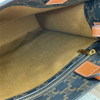 Celine Small Vertical Cabas In Triomphe Canvas And Calfskin With Celine Print Tan