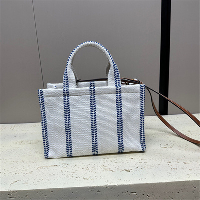 Celine Small Cabas Thais In Striped Textile And Calfskin Blue/White