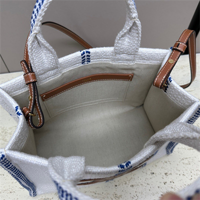 Celine Small Cabas Thais In Striped Textile And Calfskin Blue/White