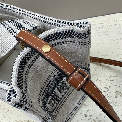 Celine Small Cabas Thais In Striped Textile With Celine Jacquard And Calfskin