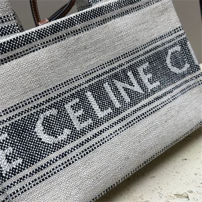 Celine Small Cabas Thais In Striped Textile With Celine Jacquard And Calfskin