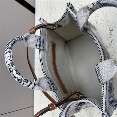 Celine Small Cabas Thais In Striped Textile With Celine Jacquard And Calfskin