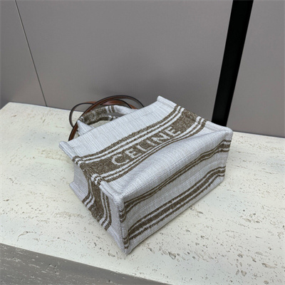 Celine Small Cabas Thais In Striped Textile With Celine Jacquard And Calfskin