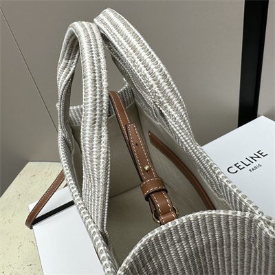 Celine Small Cabas Thais In Striped Textile  And Calfskin