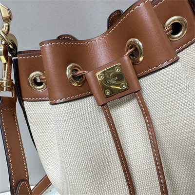 Celine SMALL DRAWSTRING CABAS MARIN IN TEXTILE AND CALFSKIN NATURAL / TAN