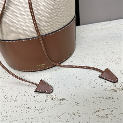 Celine SMALL DRAWSTRING CABAS MARIN IN TEXTILE AND CALFSKIN NATURAL / TAN
